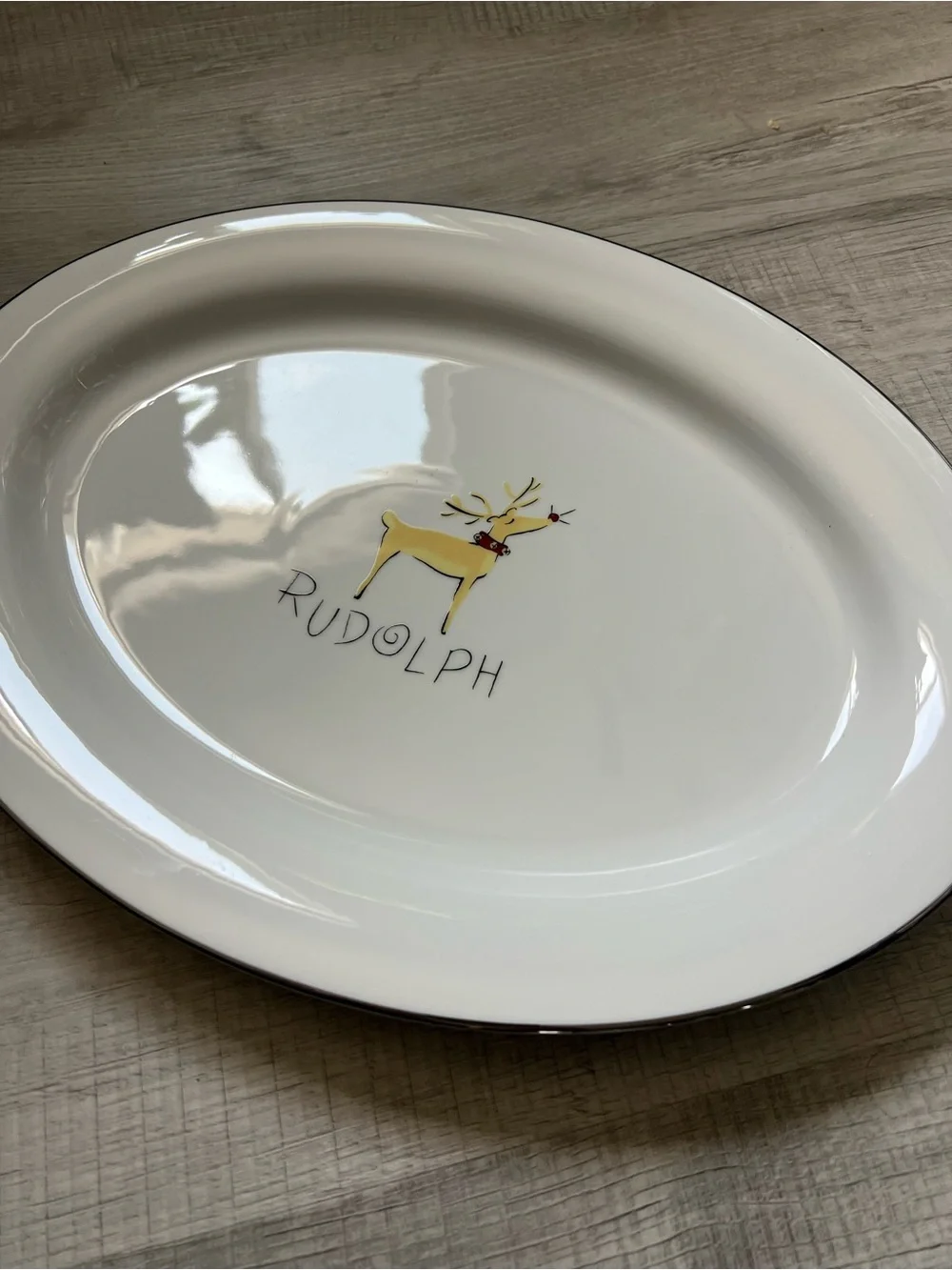 POTTERY BARN RETIRED Rudolph White Holiday Oval Serving Platter Large